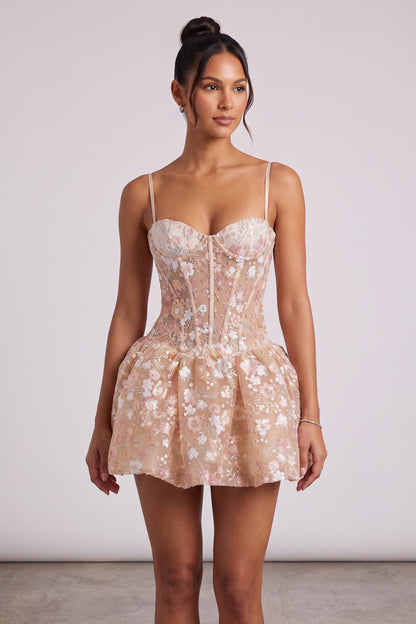 peach tulle fit-and-flare dress peach, nude tulle dress - product view 2
