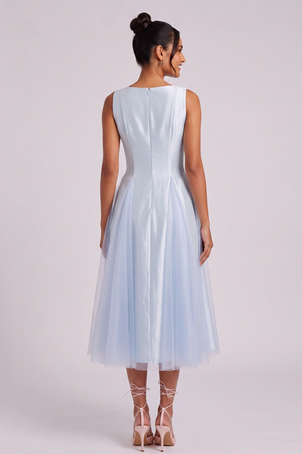 Light Blue Sleeveless Midi Dress Premium Fabric - product view 4