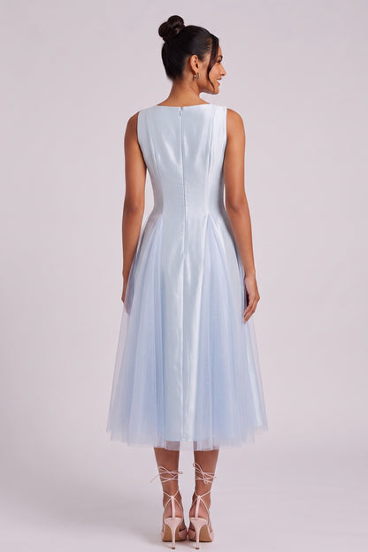 Light Blue Sleeveless Midi Dress Premium Fabric - product view 4