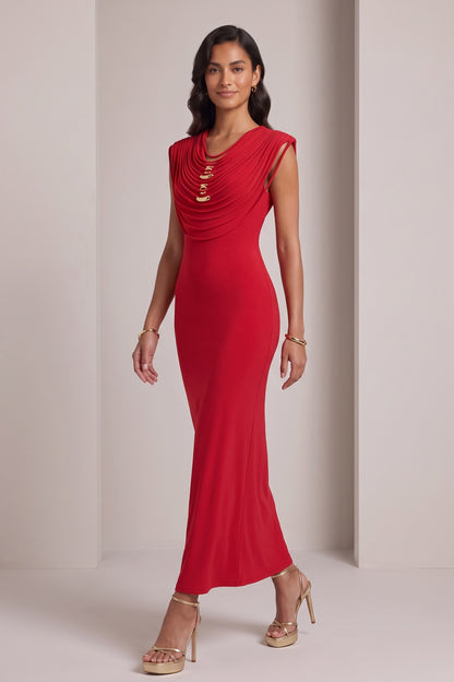 red stretch jersey or crepe fitted column dress red stretch jersey or crepe dress - product view 3