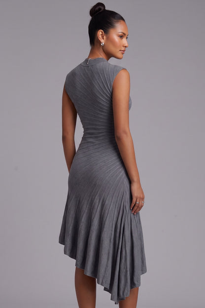 Grey Asymmetric Hem Midi Dress Premium Fabric - product view 3