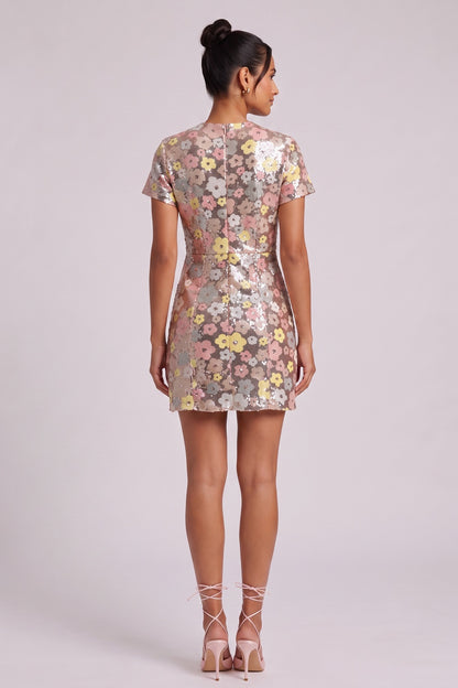 Silver Sequined Mesh A-Line Shift Dress