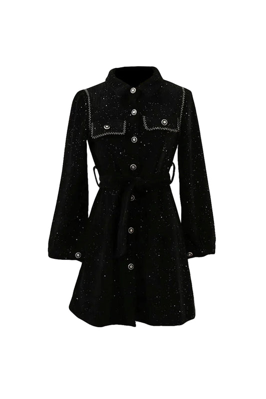 venus black Contrasting Stitching Detail Ribbed Dress