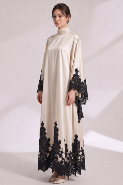 Cream Satin Oversized Flowing A-Line Kaftan Gown cream satin kaftan gown - product view 3