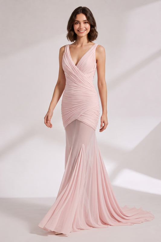 pale pink lightweight jersey mermaid gown pale pink lightweight jersey gown - product view 1