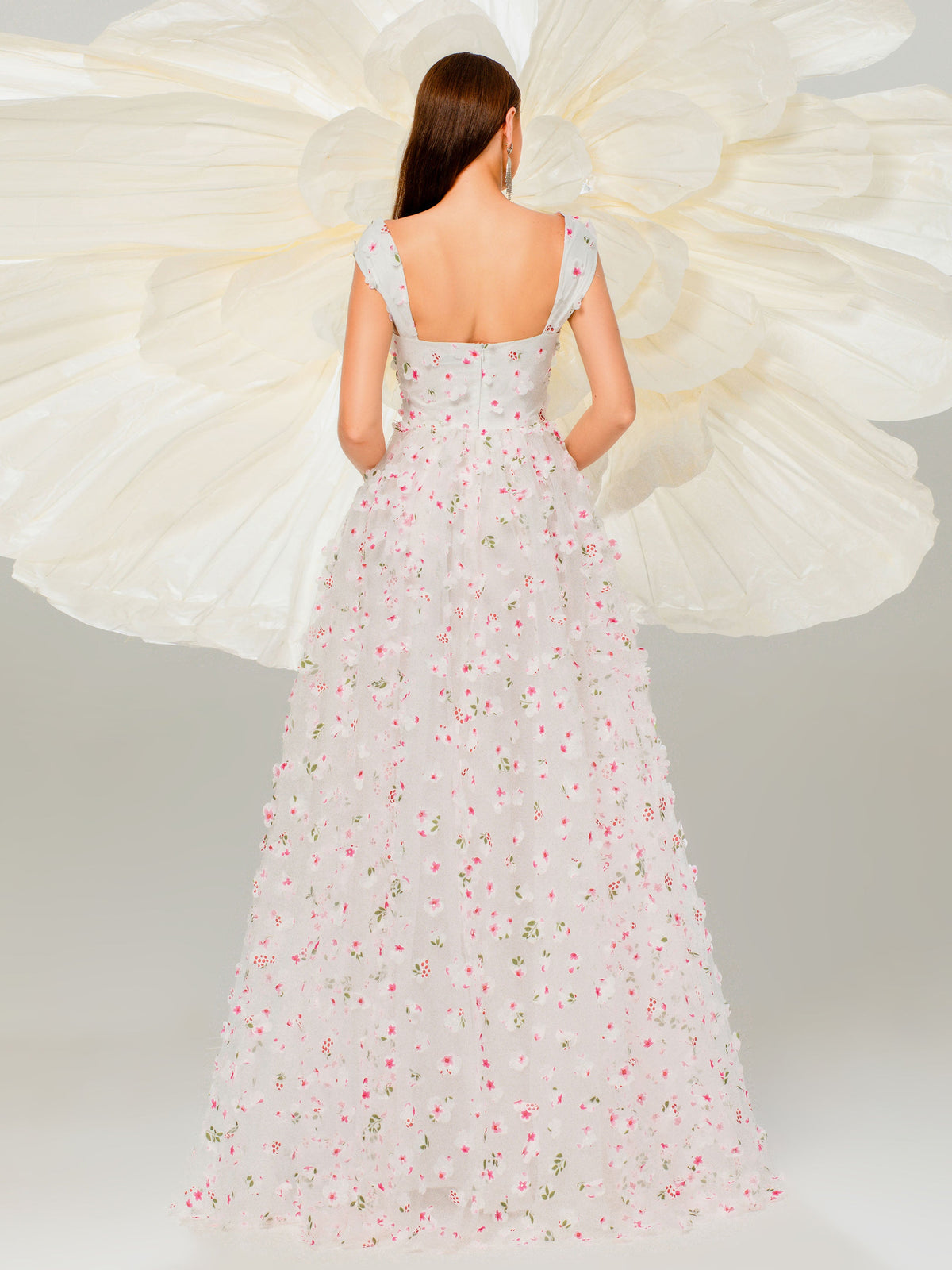 Appliqued Pink Camisole Floral Tulle Dress
