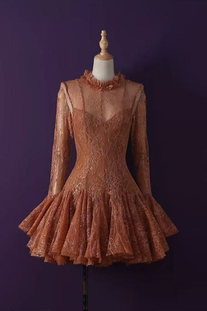 Embroidered Flared long sleeve Mini Dress