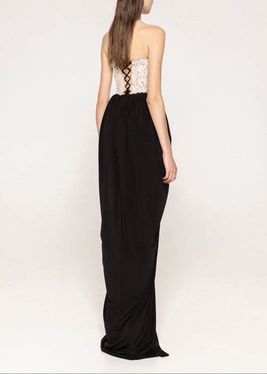 sharon Lace Beaded embellished Strapless Maxi Dress in black