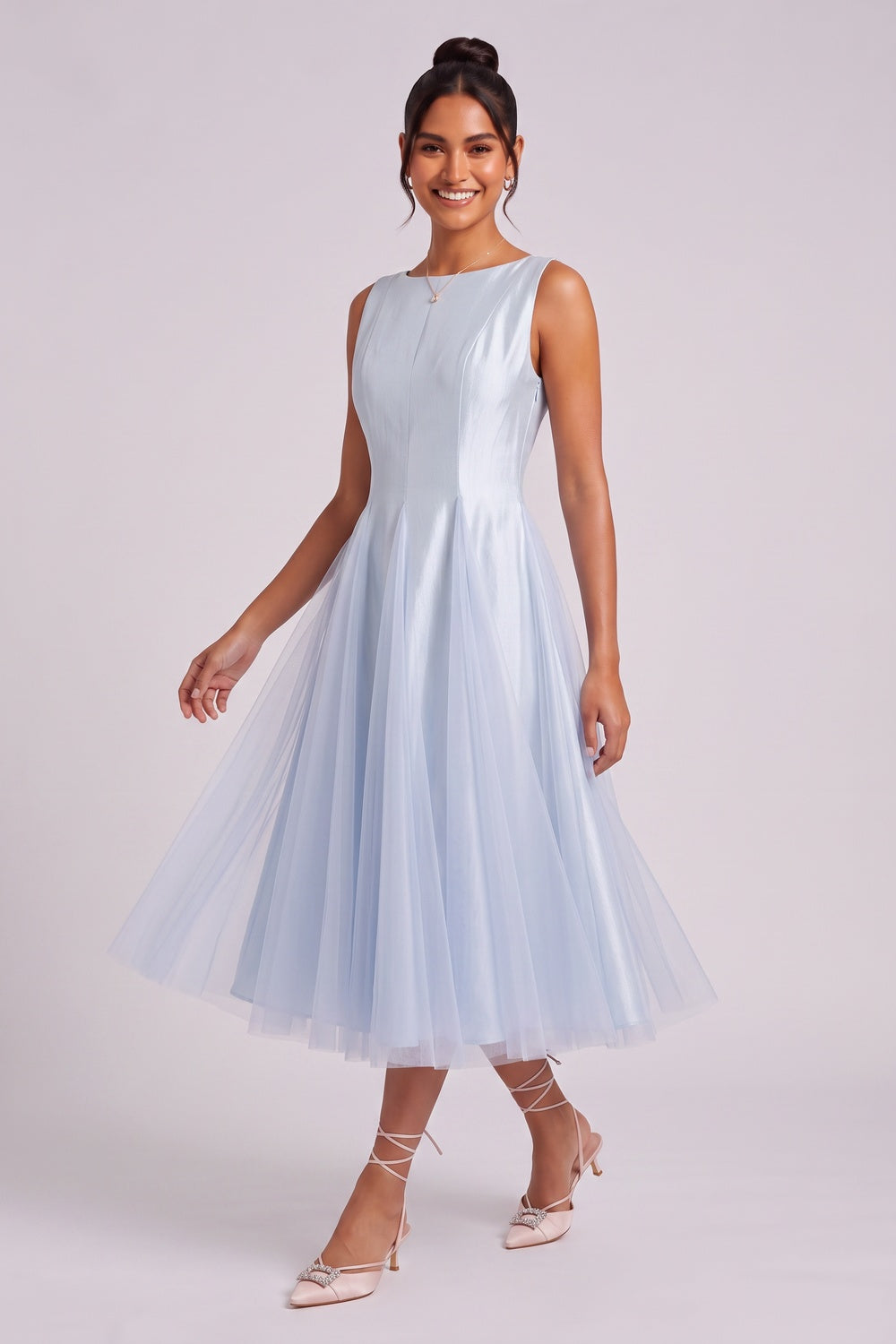 Light Blue Sleeveless Midi Dress Premium Fabric - product view 5