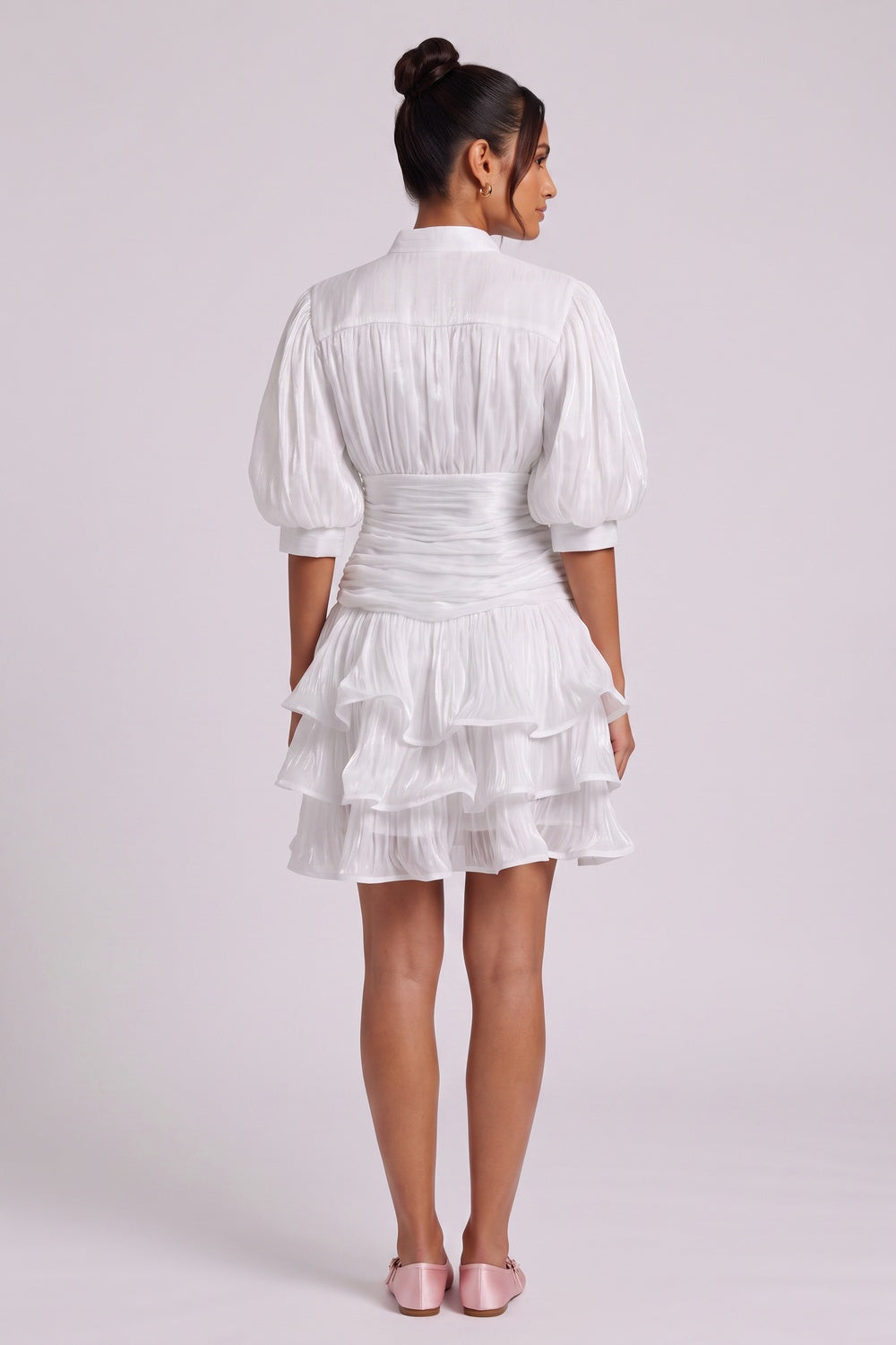 White Tiered Ruffle Mini Dress Premium Fabric - product view 5