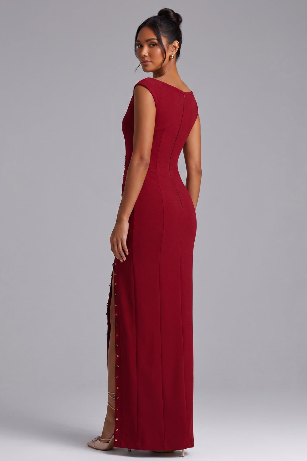 Burgundy Gold Hardware Maxi Dress Premium Fabric - product view 4