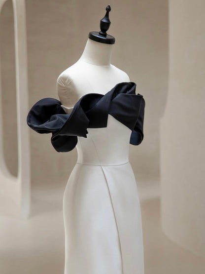 Off Shoulder Satin Black/White Dress