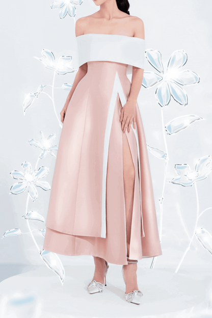 Dakota Slit Off-Shoulder Taffeta Midi Dress