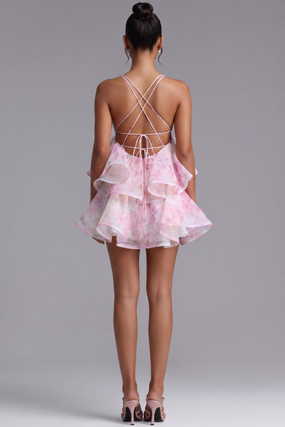 Light Pink Organza Floral A-Line Babydoll Mini Dress light pink organza dress - product view 5