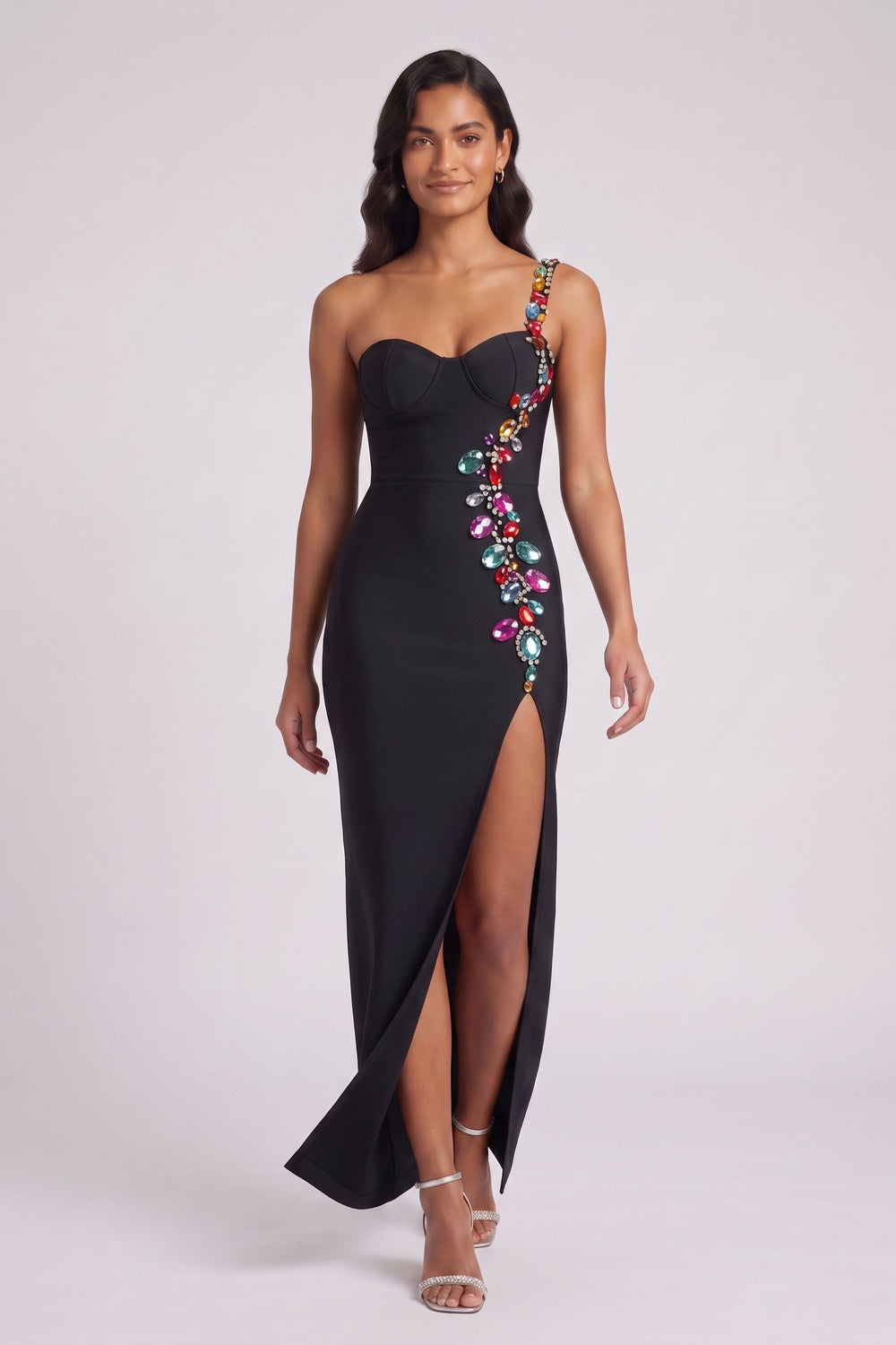 black heavy stretch knit column gown black heavy stretch knit gown - product view 2