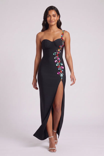 black heavy stretch knit column gown black heavy stretch knit gown - product view 2