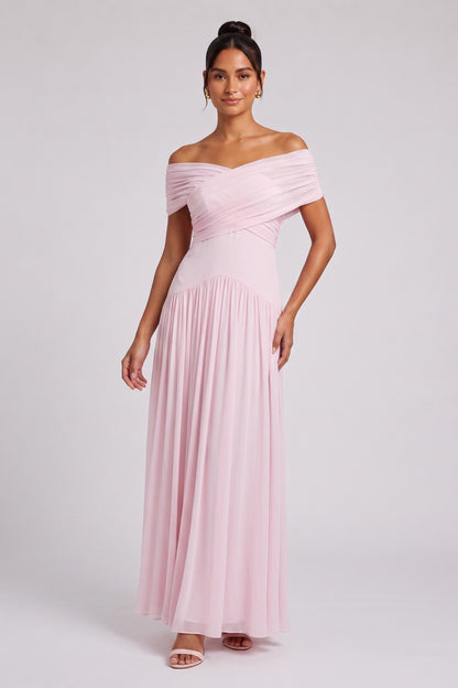 Light Pink Chiffon A-Line Floor-Length Gown light pink chiffon gown - product view 1