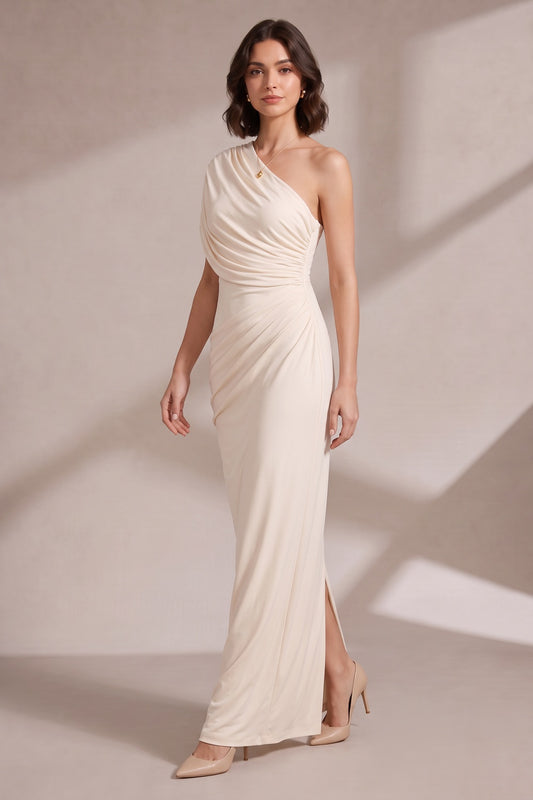 cream fluid stretch jersey column gown cream fluid stretch jersey gown - product view 2