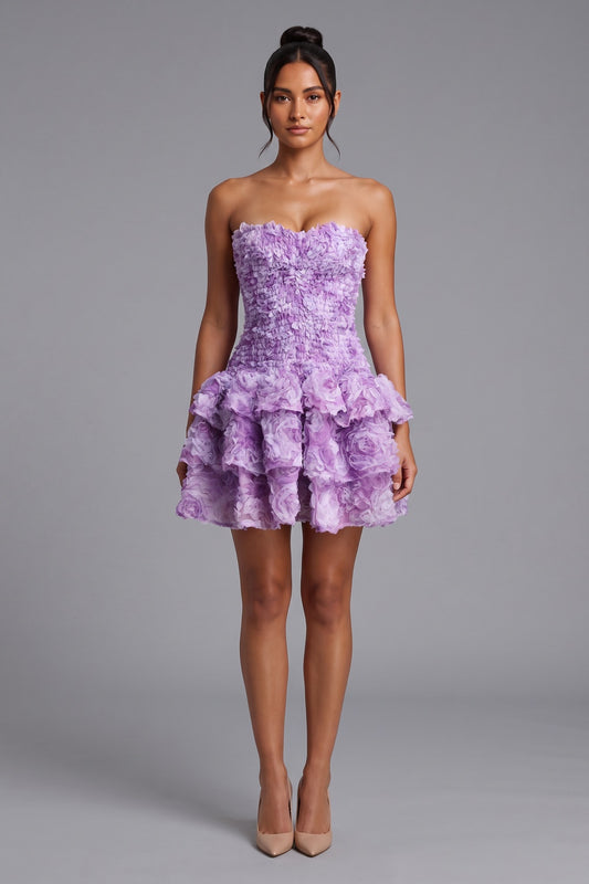 Lavender Organza Fit-and-Flare Mini Dress lavender, lilac organza dress - product view 1