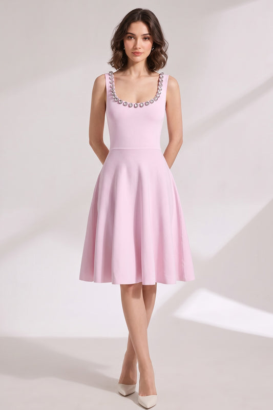 light pink heavy stretch knit fit-and-flare dress light pink heavy stretch knit dress - product view 1