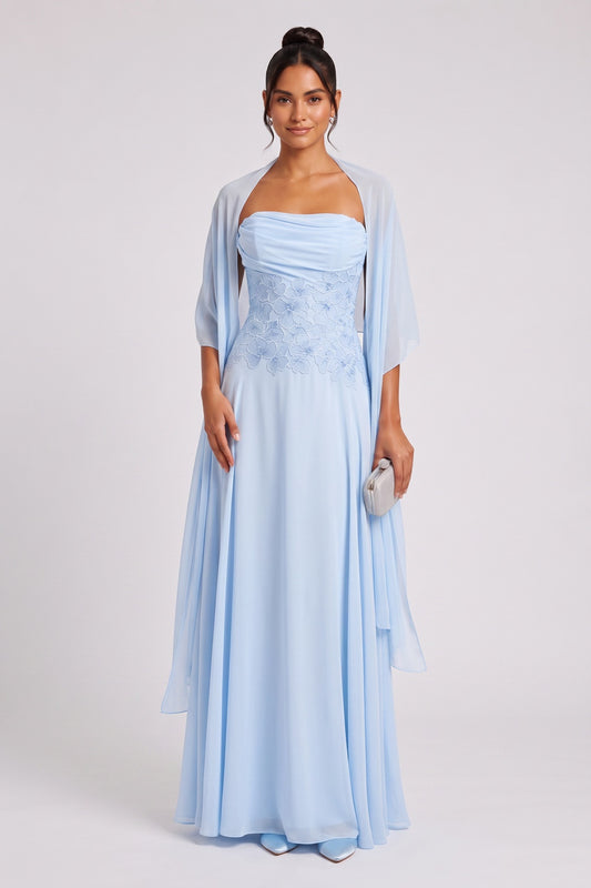 Light Blue Chiffon A-Line Evening Gown light blue chiffon evening gown - product view 1