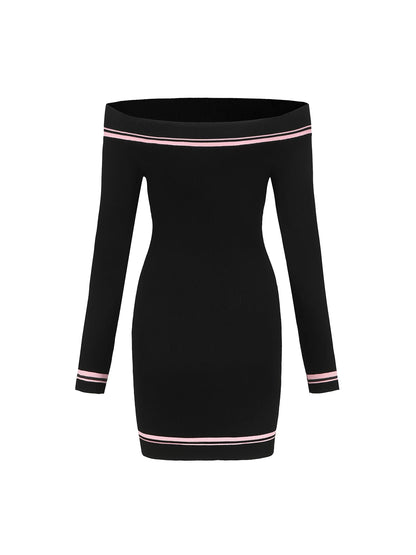 vanessa off-shoulder Knit mini Dress in black