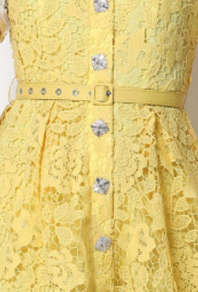 Yellow Guipure Floral Lace A-Line Midi Dress