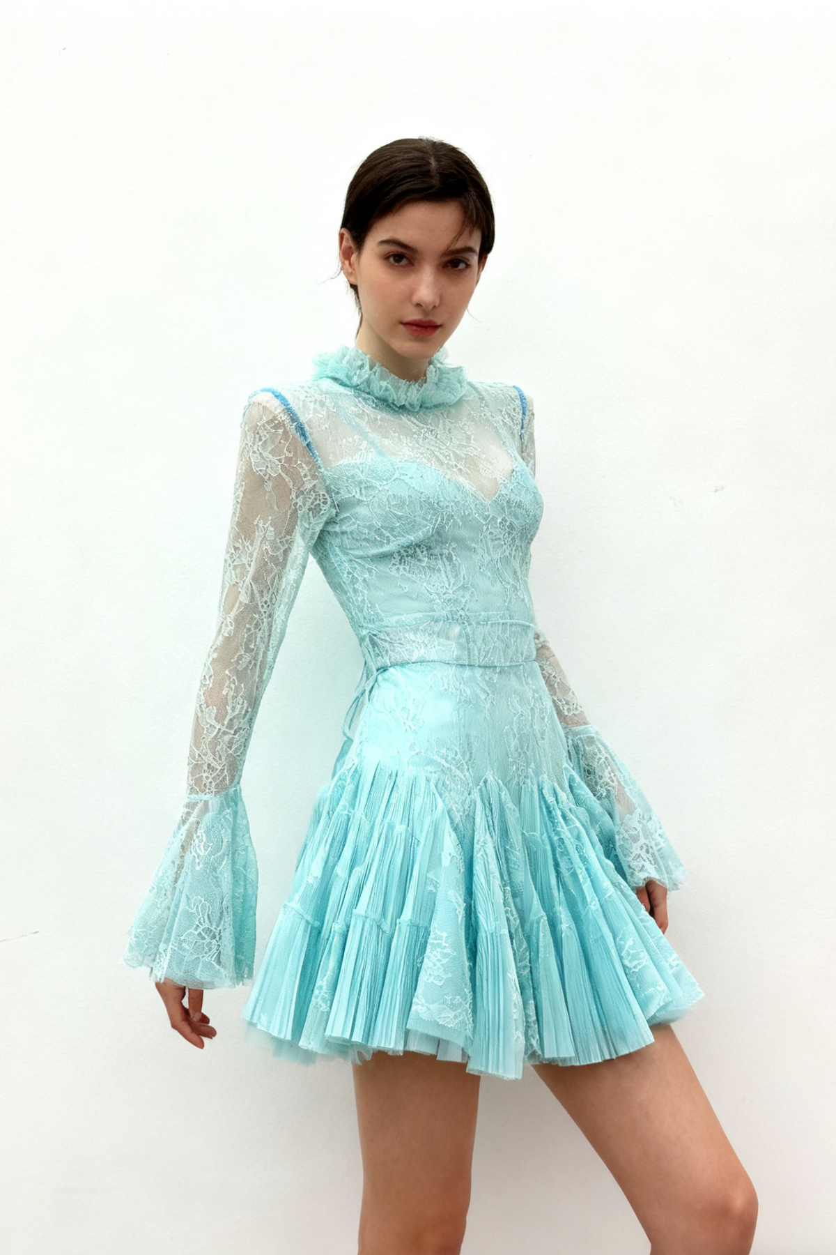 blue  Embroidered Flared Mini Dress