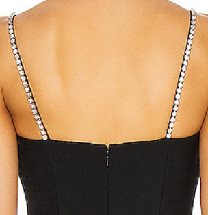 Black Structured Stretch Woven Bodycon Mini Dress with Rhinestone Fringe