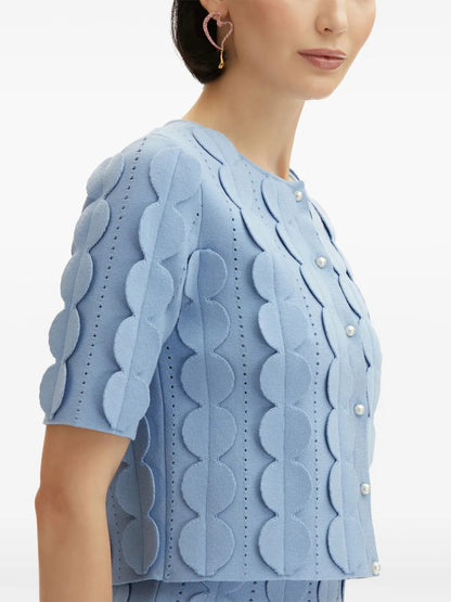blue geometric circle pattern cardigan skirt two-piece set