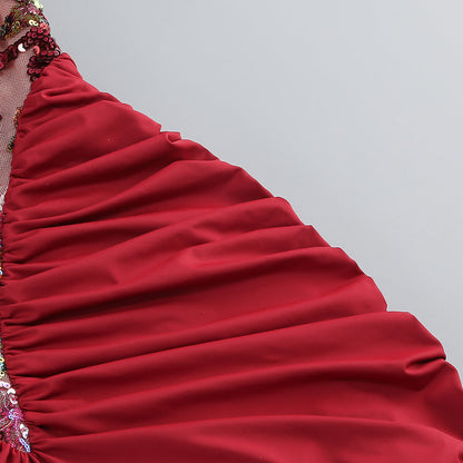 tracy sequin embroidery halter maxi dress in red