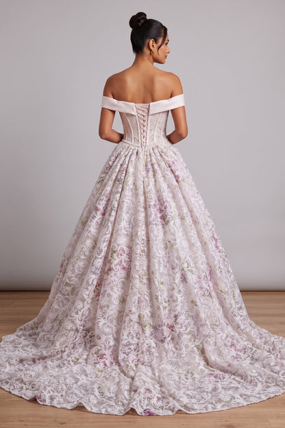 Pale Pink Floral Lace Ballgown Gown pale pink, blush pink lace gown - product view 5