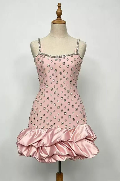 Light Pink Structured Crepe-Blend Bodycon with Bubble Hem Dress