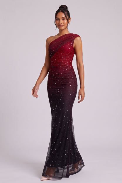 One-Shoulder Ombré Sequined Floor-Length Gown Premium Fabric - product view 5