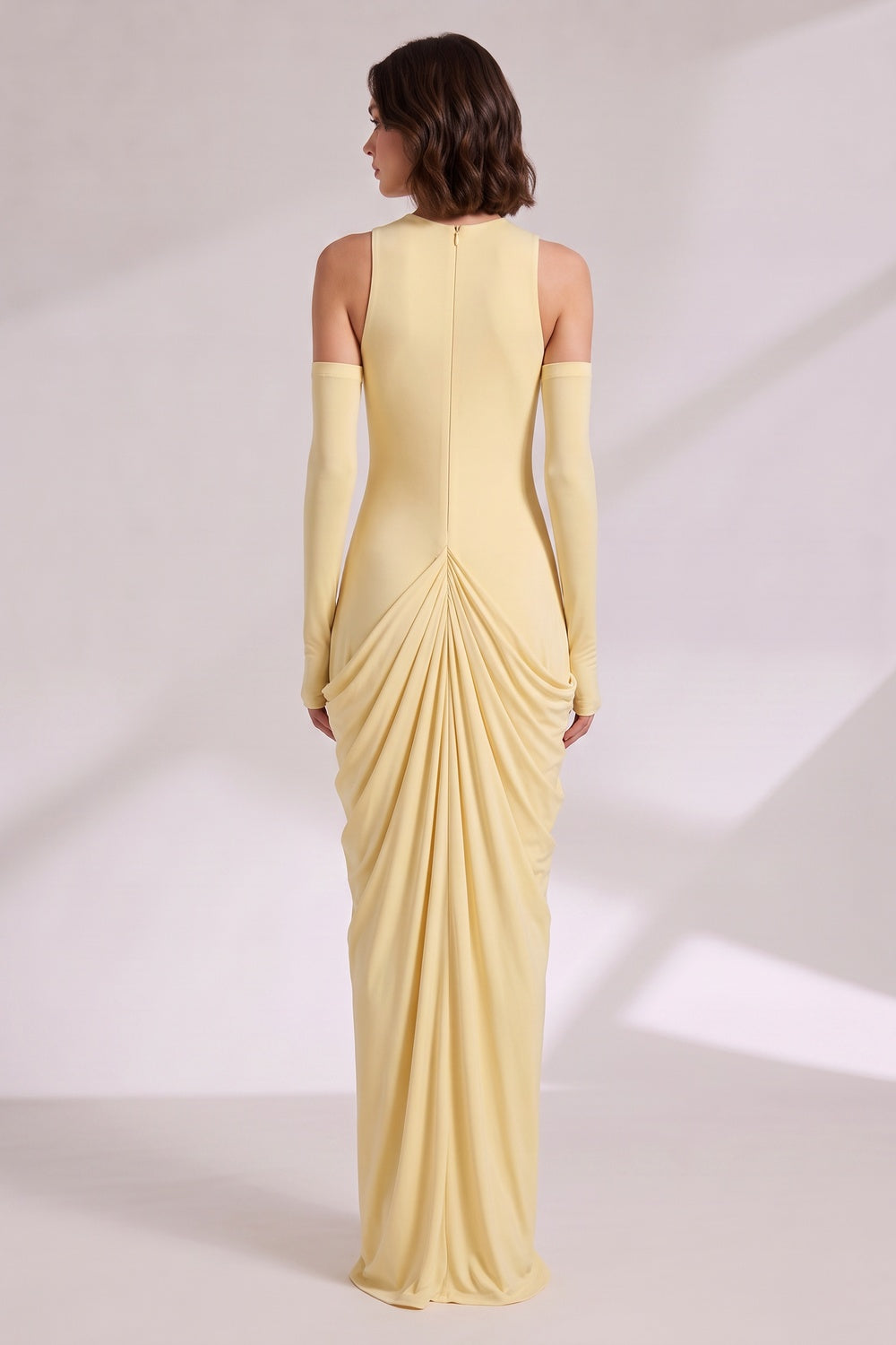 Pale Yellow Keyhole Neckline Maxi Dress Premium Fabric - product view 4