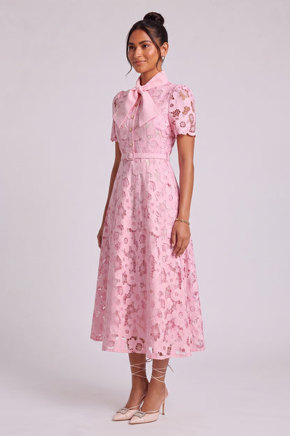 Light Pink Floral Lace A-Line Midi Dress light pink floral lace dress - product view 4