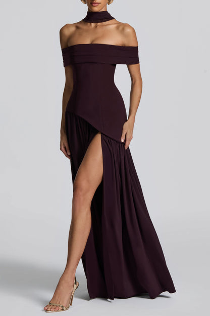 dorothy off-shoulder high slit Maxi Dress - Plum