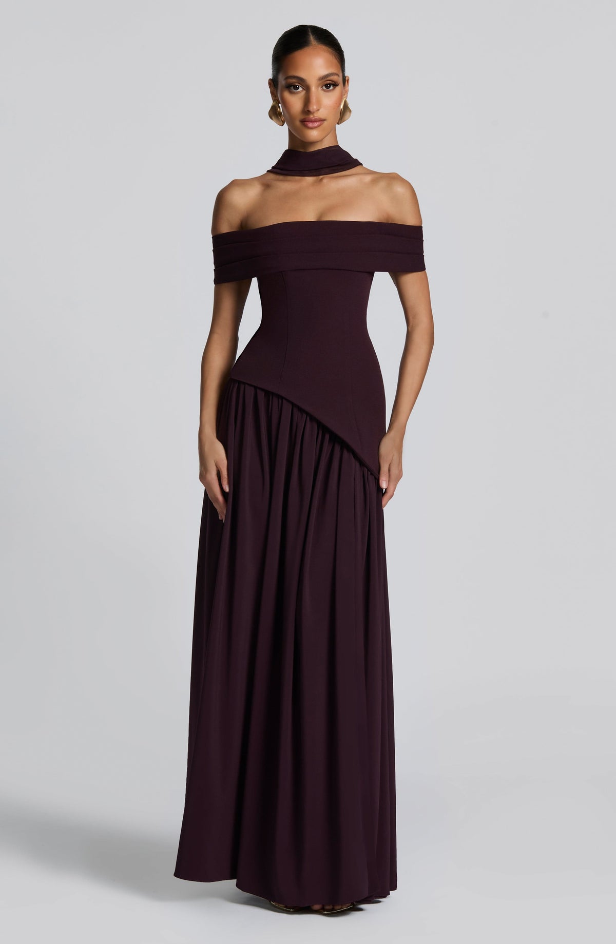 dorothy off-shoulder high slit Maxi Dress - Plum