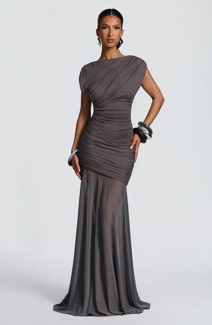 eileen ruched sleeveless Maxi Dress - Charcoal