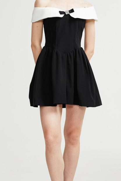Deniece off-the-shoulder black mini dress