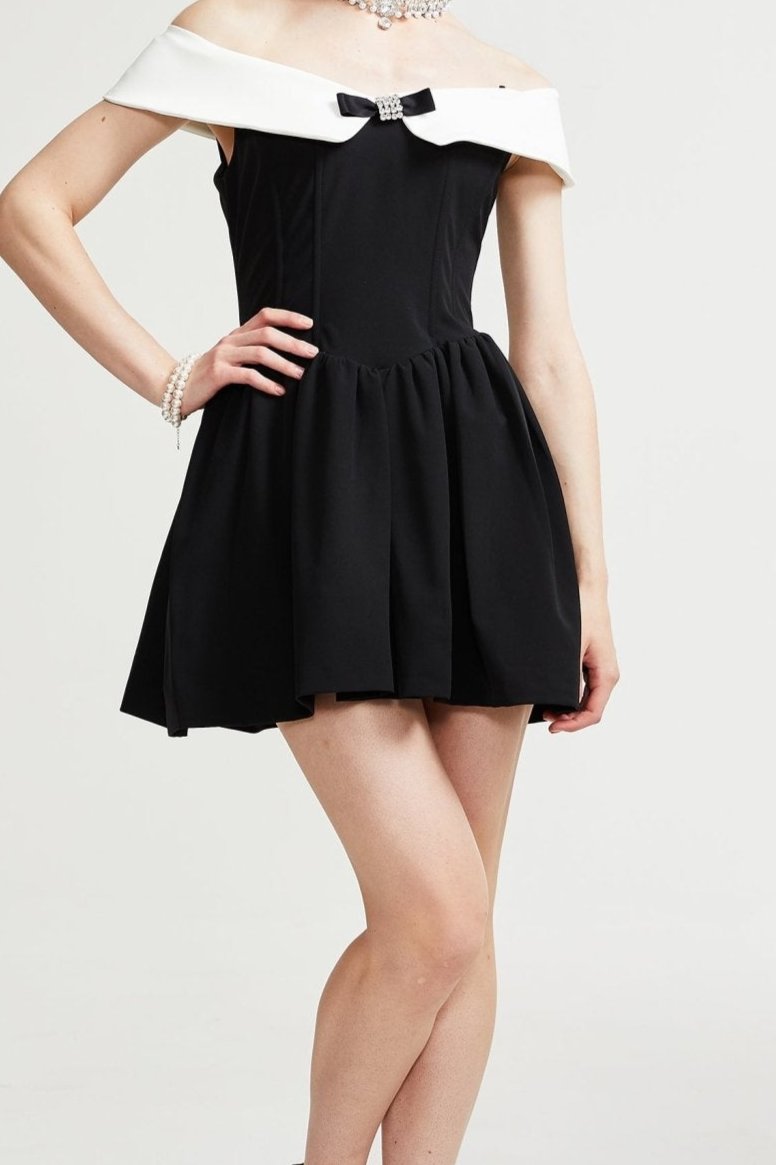 Deniece off-the-shoulder black mini dress