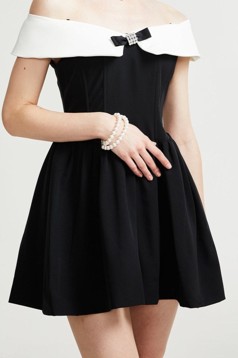 Deniece off-the-shoulder black mini dress