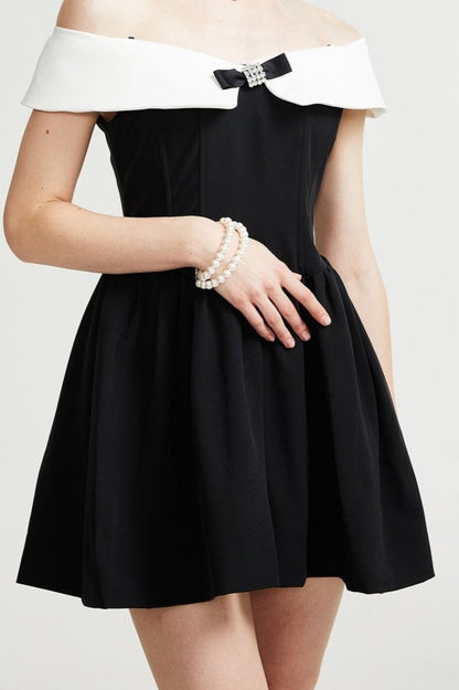 Deniece off-the-shoulder black mini dress