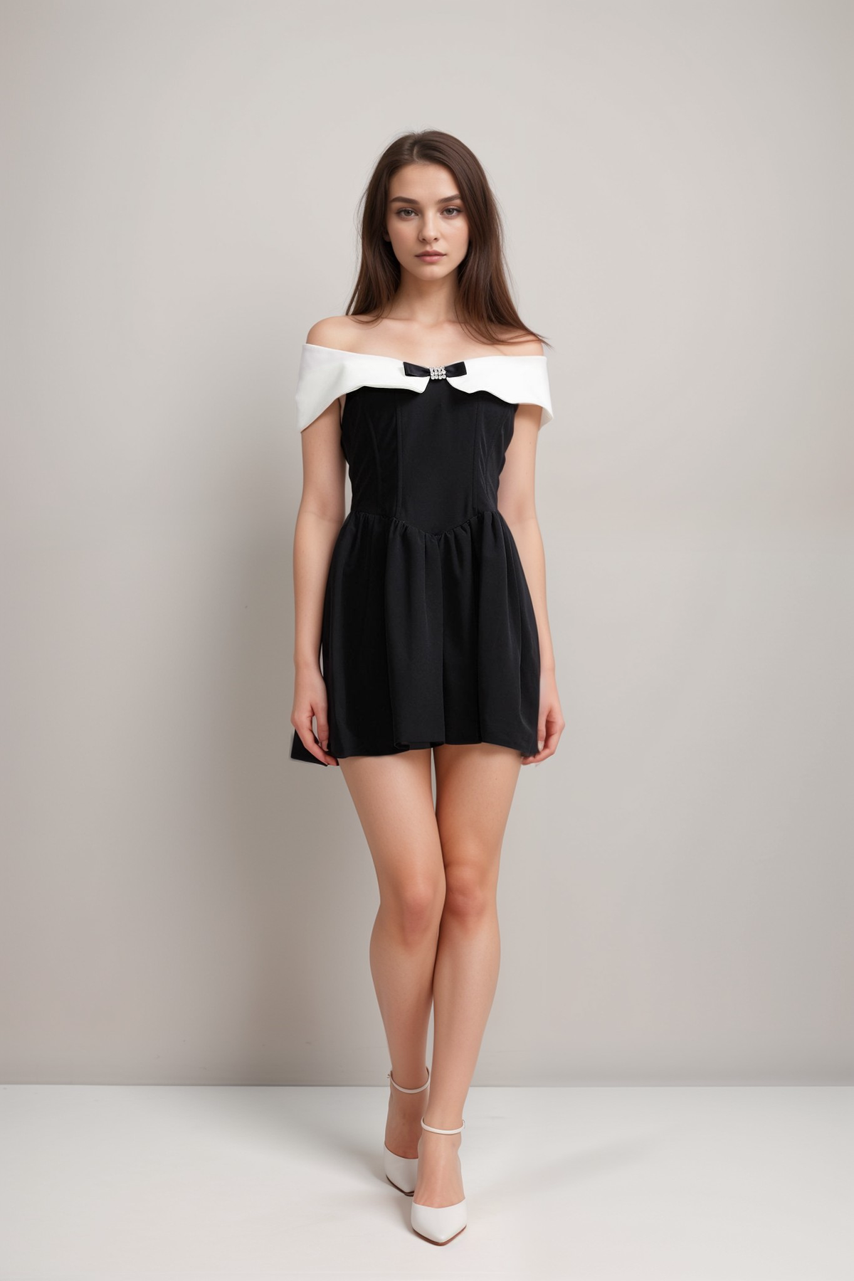 Deniece off-the-shoulder black mini dress