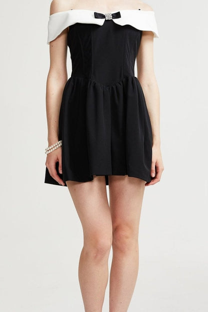 Deniece off-the-shoulder black mini dress