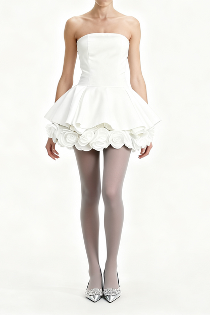 Lucie white petal-layered strapless corset mini dress