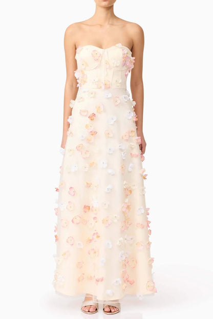 Off-Shoulder Embroidered Maxi Dress in apricot