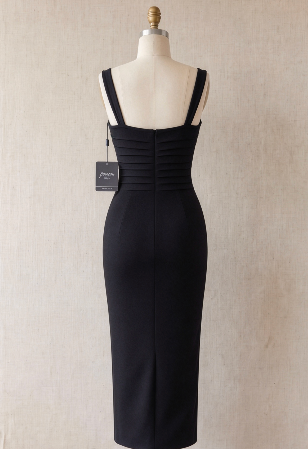 Black Sheath Midi Dress with Pearl and Crystal Fringe
