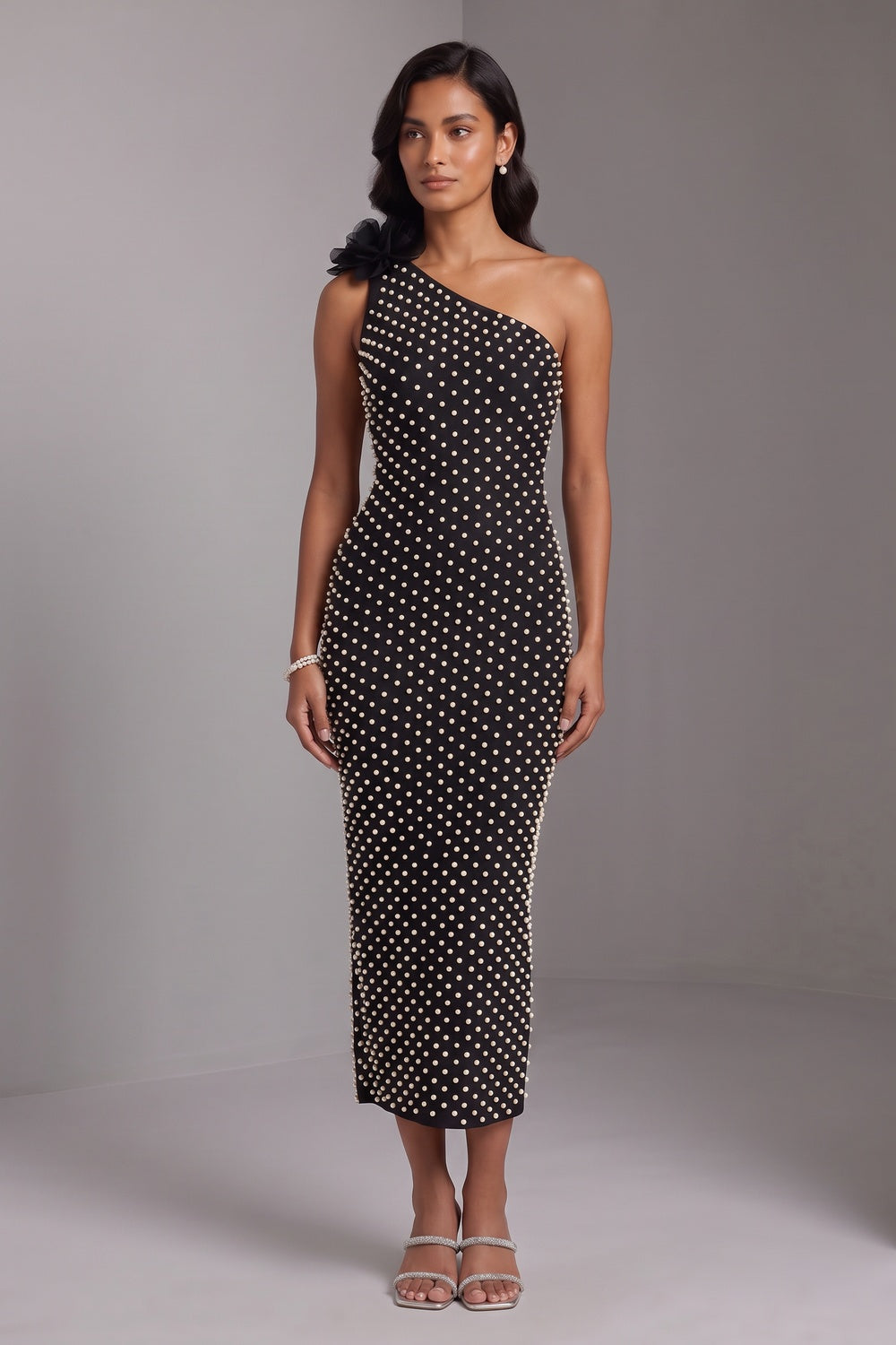 black stretch crepe sheath dress black stretch crepe dress - product view 4