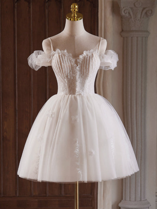 Off Shoulder Tulle Lace Light Champagne Dress